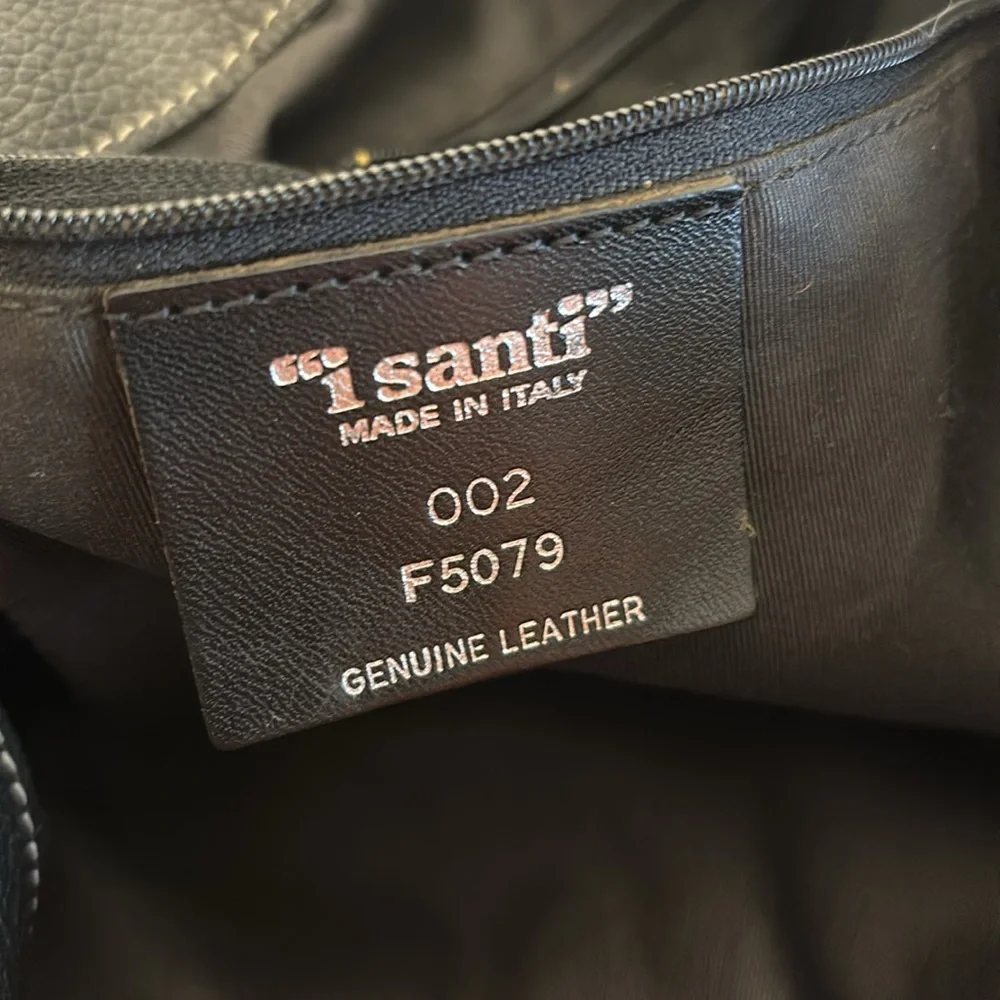 I Santi Black Leather‎ Satchel Shoulder Bag made in Italy